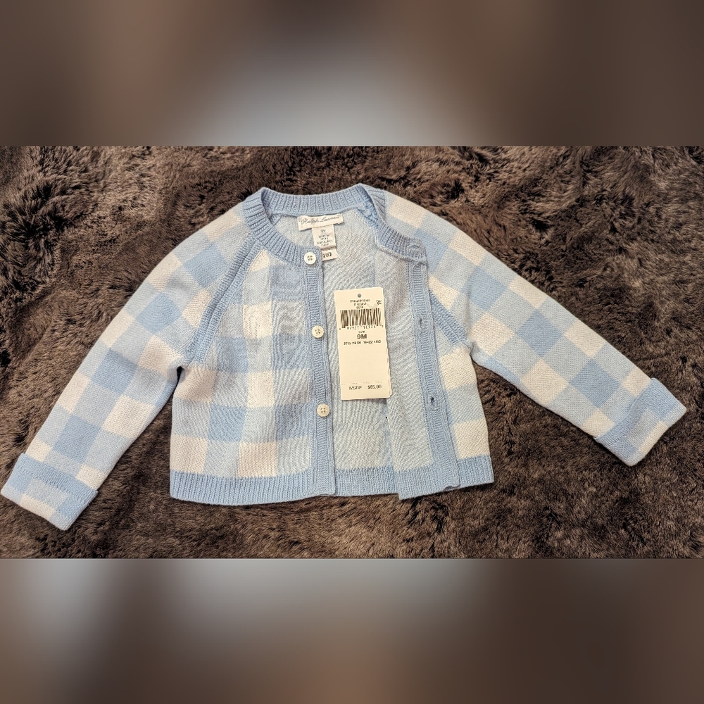 POLO RALPH LAUREN baby girl or boy Gingham Cotton Cardigan